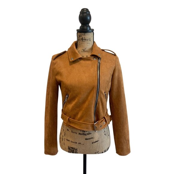 (B-202)  Women forever 21 sude Moto jacket size S Beige color‎ - Picture 1 of 8